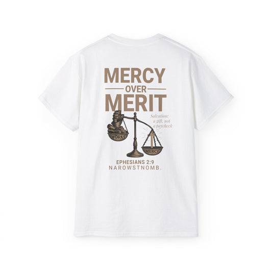 Mercy Over Merit T-Shirt | Unisex Christian Tee | Faith-Based Apparel & Gospel Conversation Starter