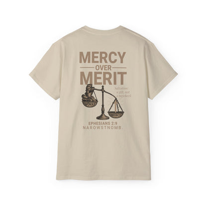 Mercy Over Merit T-Shirt | Unisex Christian Tee | Faith-Based Apparel & Gospel Conversation Starter