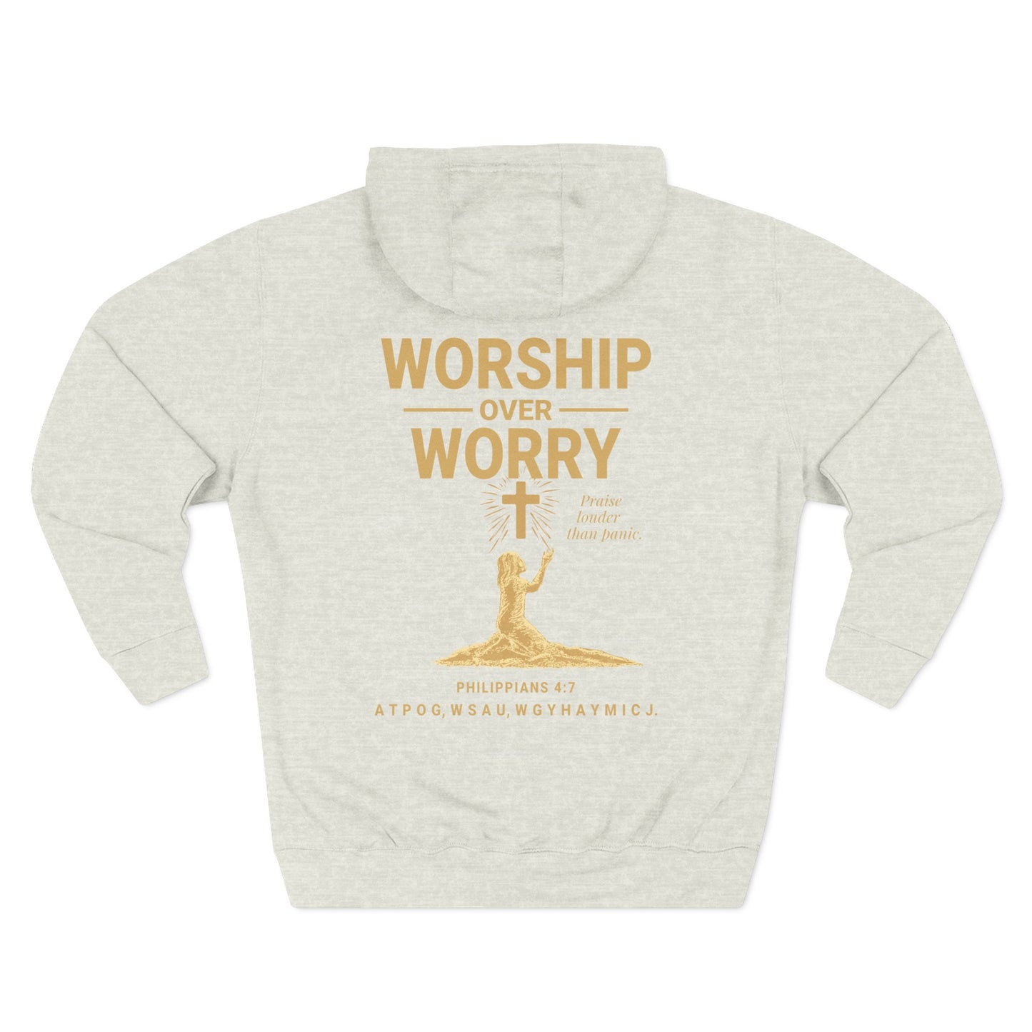 Worship Over Worry Hoodie - Cozy Fleece Sweatshirt for Faith, Prayer, Comfort, Gift for Religious Occasions, Spiritual Growth, [...]