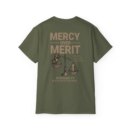 Mercy Over Merit T-Shirt | Unisex Christian Tee | Faith-Based Apparel & Gospel Conversation Starter