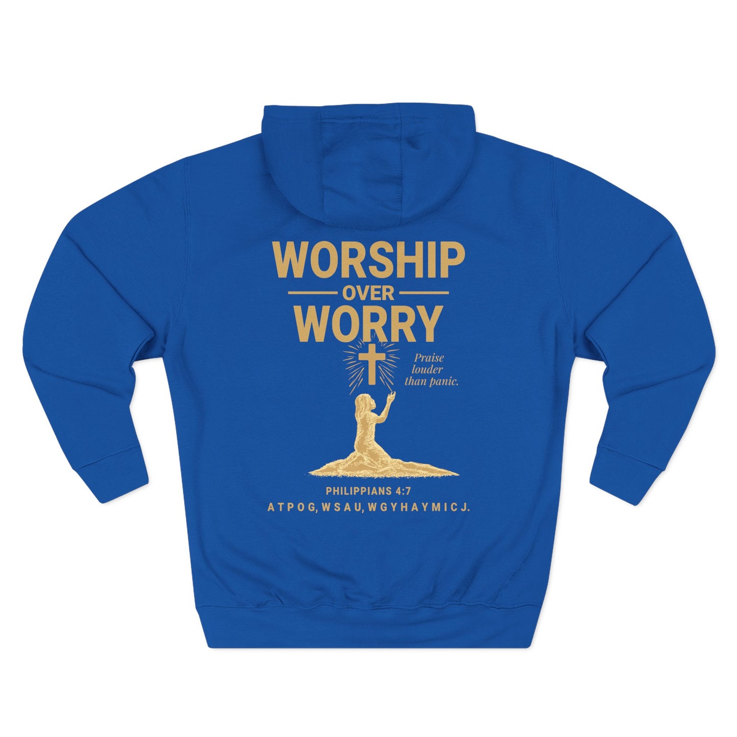 Worship Over Worry Hoodie - Cozy Fleece Sweatshirt for Faith, Prayer, Comfort, Gift for Religious Occasions, Spiritual Growth, [...]