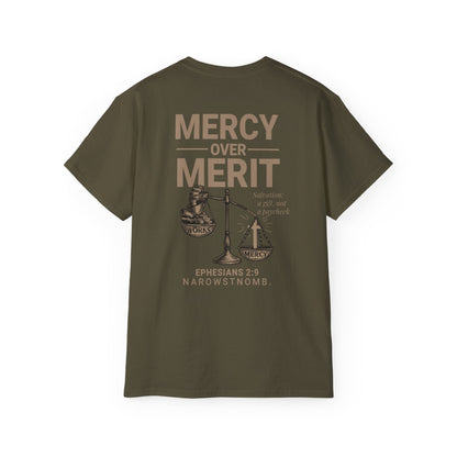 Mercy Over Merit T-Shirt | Unisex Christian Tee | Faith-Based Apparel & Gospel Conversation Starter