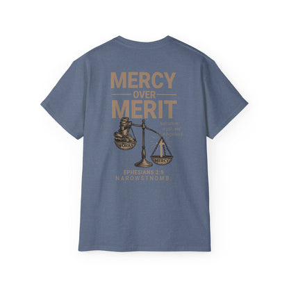 Mercy Over Merit T-Shirt | Unisex Christian Tee | Faith-Based Apparel & Gospel Conversation Starter