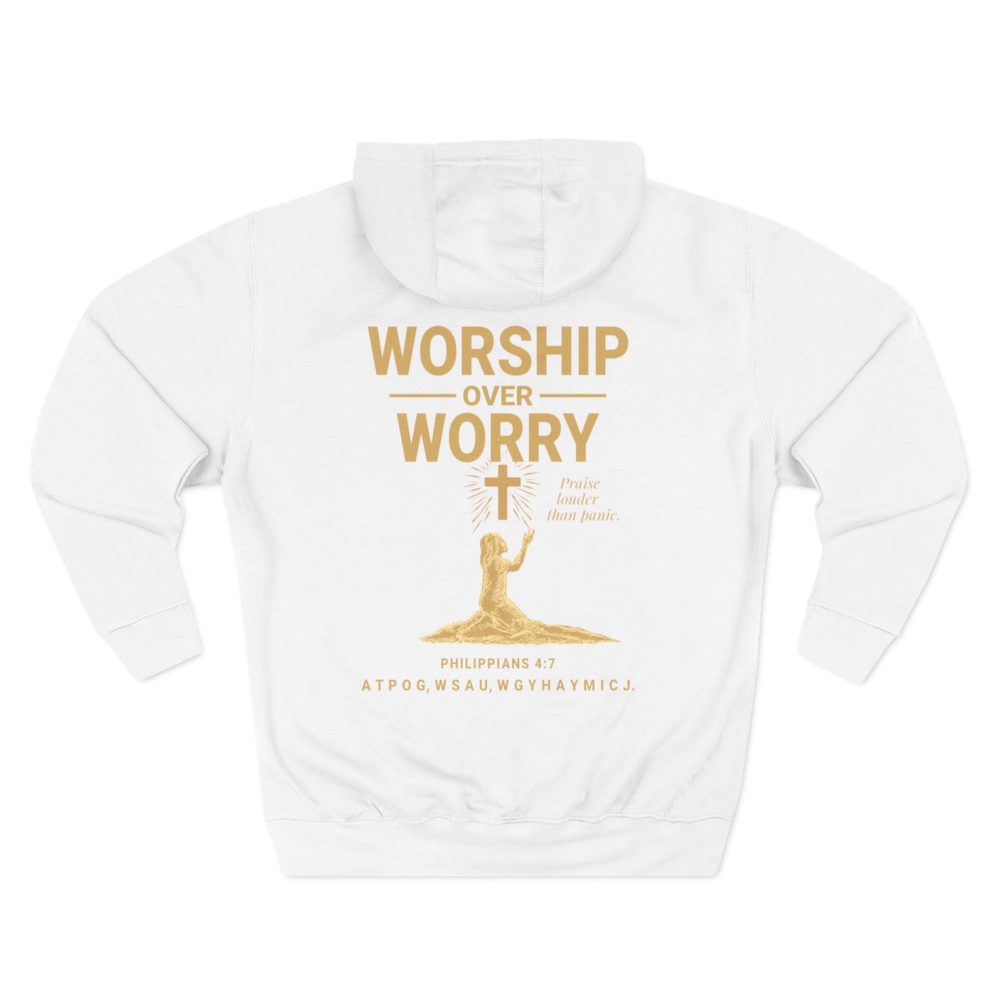 Worship Over Worry Hoodie - Cozy Fleece Sweatshirt for Faith, Prayer, Comfort, Gift for Religious Occasions, Spiritual Growth, [...]