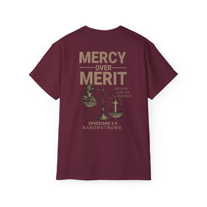 Mercy Over Merit T-Shirt | Unisex Christian Tee | Faith-Based Apparel & Gospel Conversation Starter