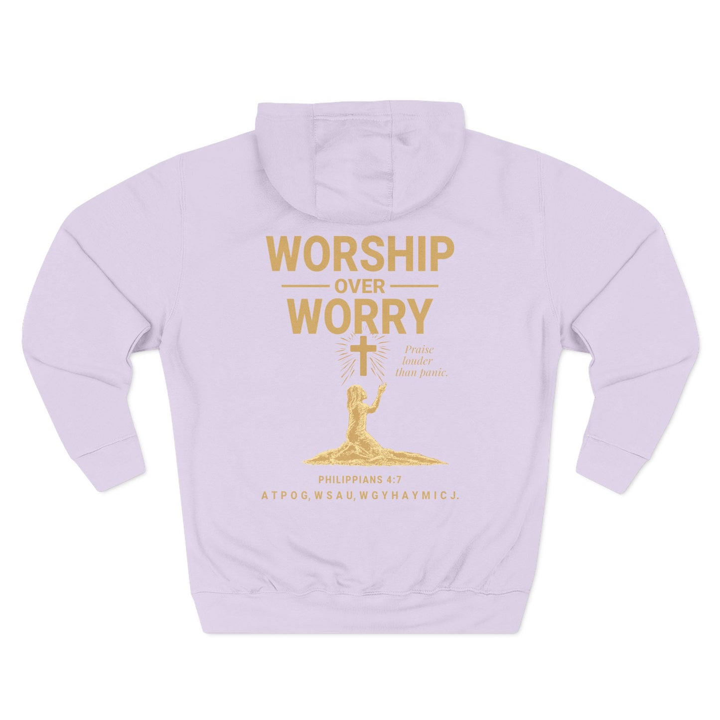 Worship Over Worry Hoodie - Cozy Fleece Sweatshirt for Faith, Prayer, Comfort, Gift for Religious Occasions, Spiritual Growth, [...]