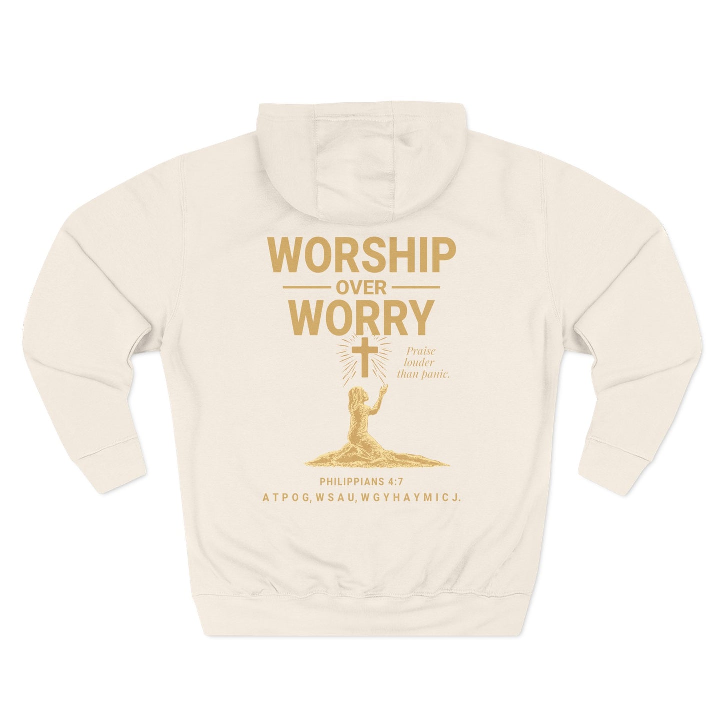 Worship Over Worry Hoodie - Cozy Fleece Sweatshirt for Faith, Prayer, Comfort, Gift for Religious Occasions, Spiritual Growth, [...]