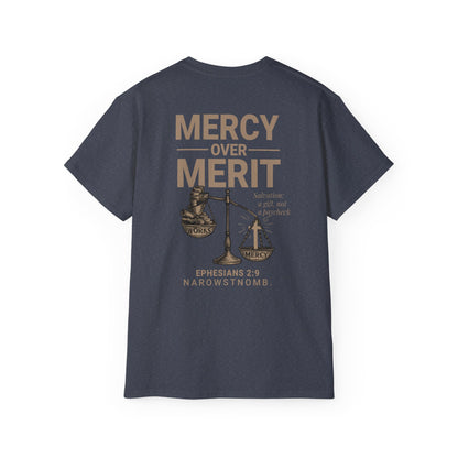 Mercy Over Merit T-Shirt | Unisex Christian Tee | Faith-Based Apparel & Gospel Conversation Starter