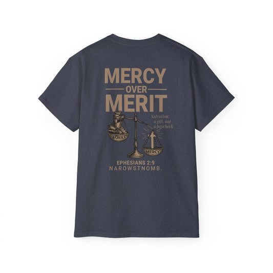 Mercy Over Merit T-Shirt | Unisex Christian Tee | Faith-Based Apparel & Gospel Conversation Starter
