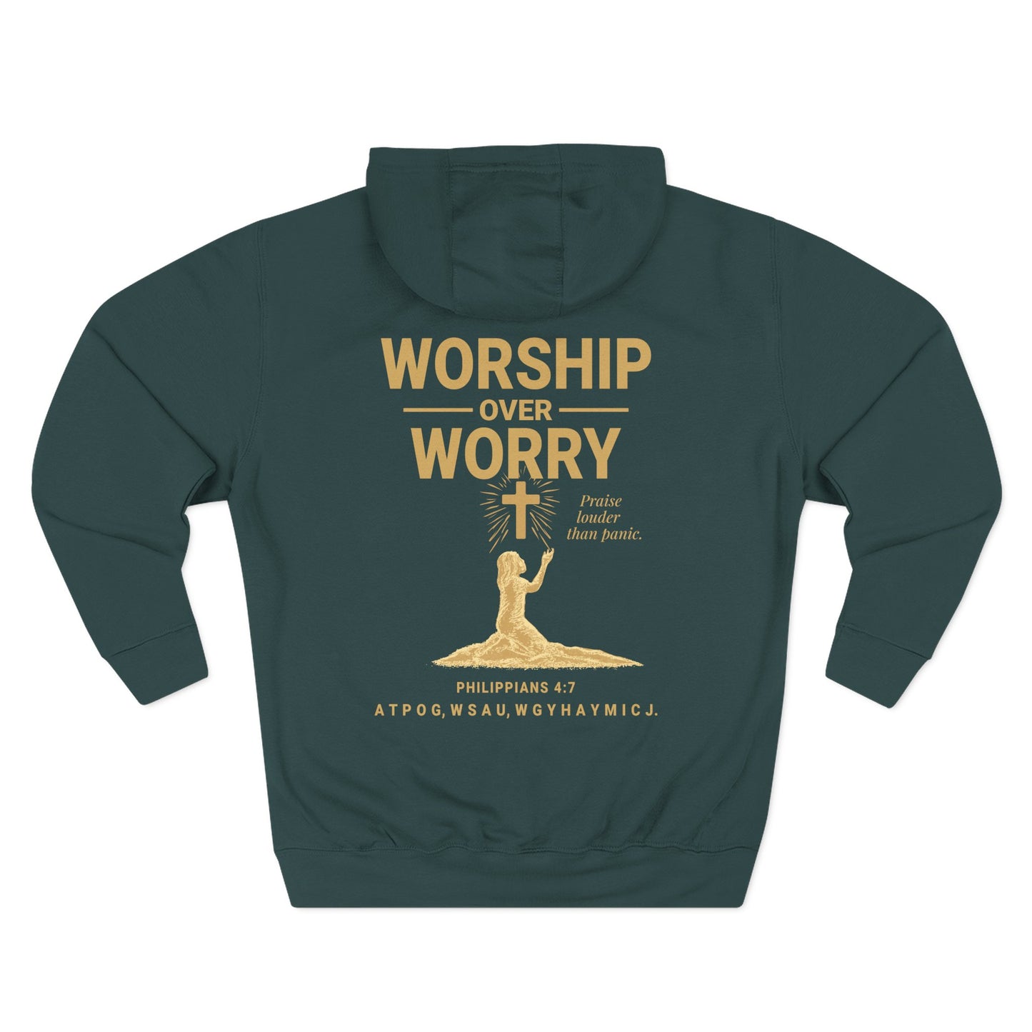 Worship Over Worry Hoodie - Cozy Fleece Sweatshirt for Faith, Prayer, Comfort, Gift for Religious Occasions, Spiritual Growth, [...]