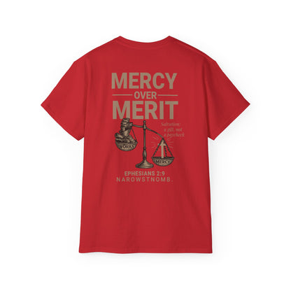 Mercy Over Merit T-Shirt | Unisex Christian Tee | Faith-Based Apparel & Gospel Conversation Starter