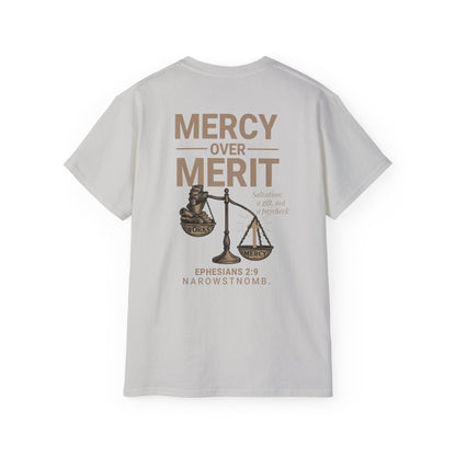 Mercy Over Merit T-Shirt | Unisex Christian Tee | Faith-Based Apparel & Gospel Conversation Starter