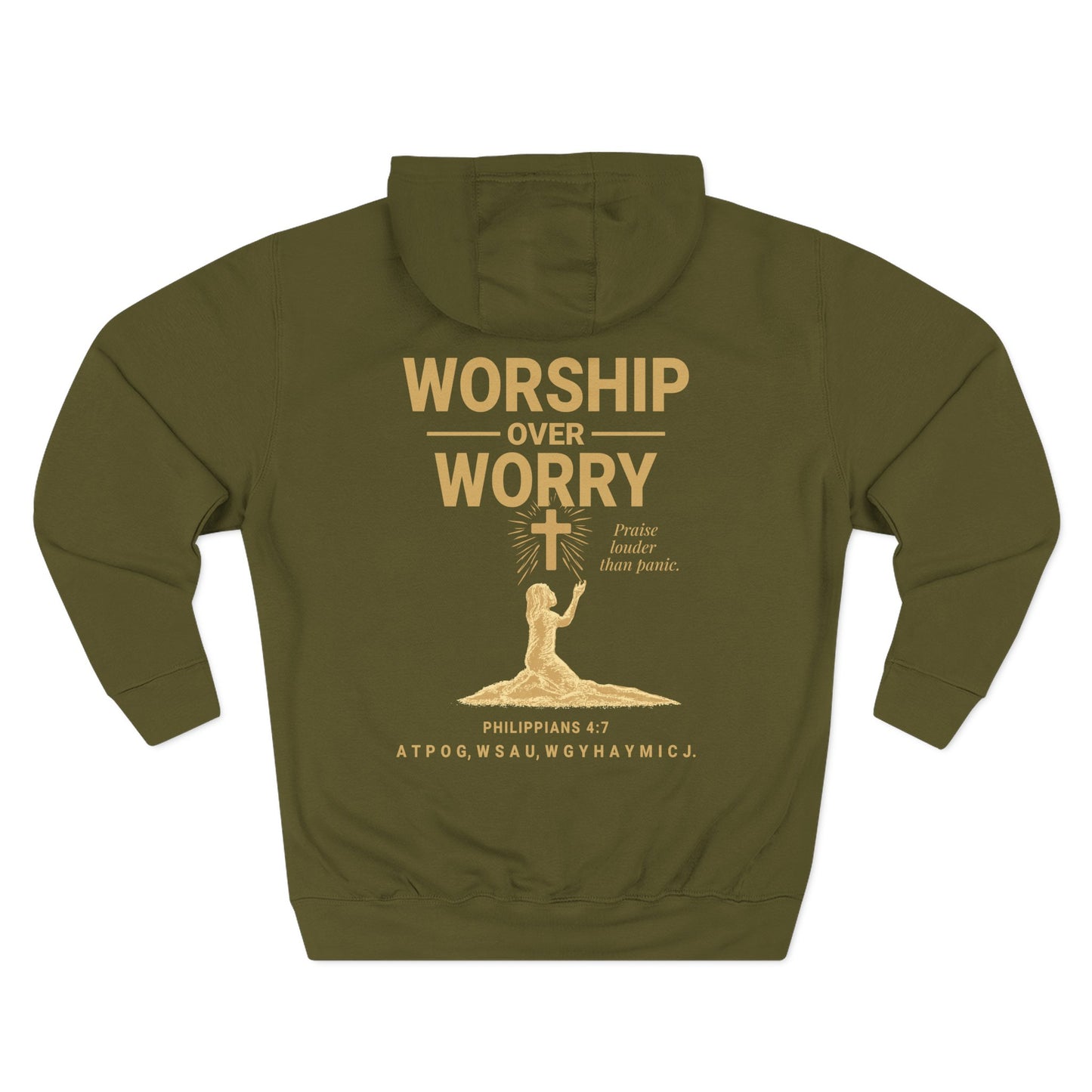 Worship Over Worry Hoodie - Cozy Fleece Sweatshirt for Faith, Prayer, Comfort, Gift for Religious Occasions, Spiritual Growth, [...]